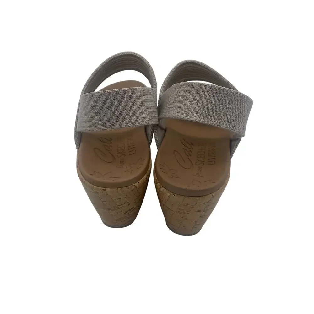 Skechers Beverlee Sheer Luck Heels Sandals Wedge Taupe Comfort Womens 9.5
